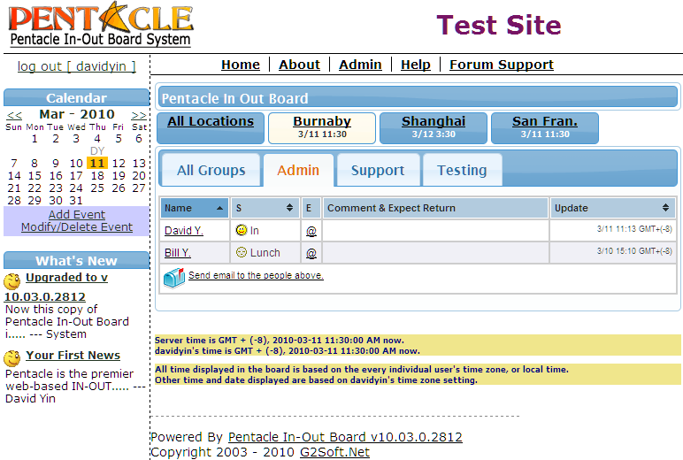 Click to view Pentacle In-Out Board 10.03.0.2812 screenshot